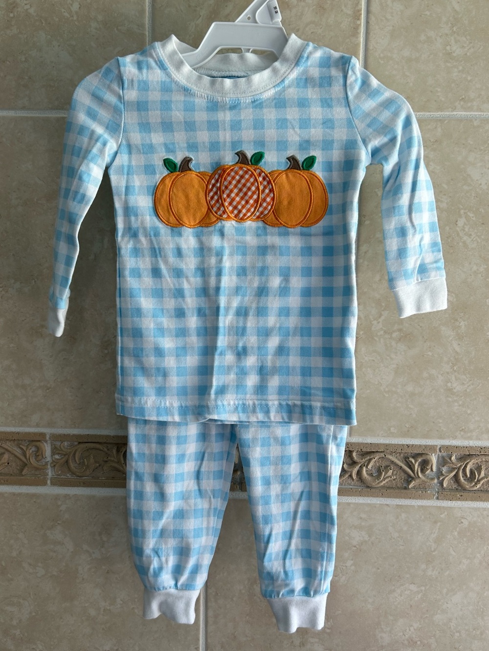 Classic Whimsy Fall Pumpkin Blue Gingham Pajamas